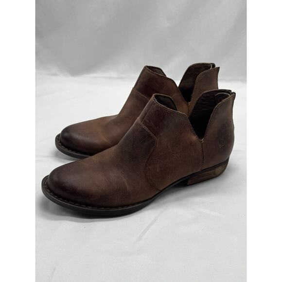 Born Kerri Brown Leather Ankle Boots Block Heel Zip Booties Womens Sz 11 - Picture 3 of 12